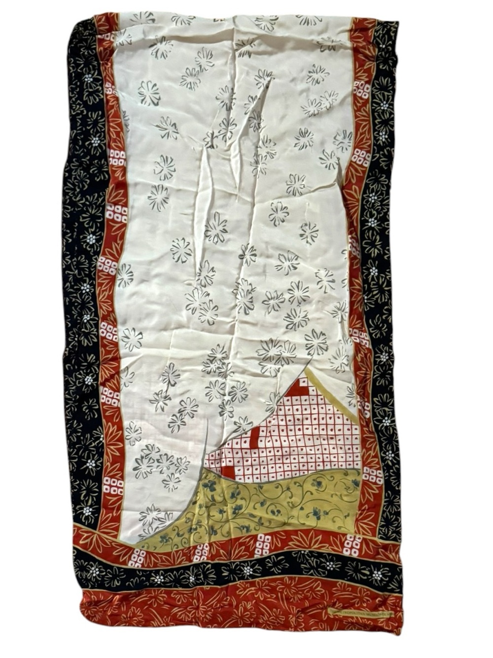 Vintage Metropolian Museum  Printed silk scarf in White, Black & Rust